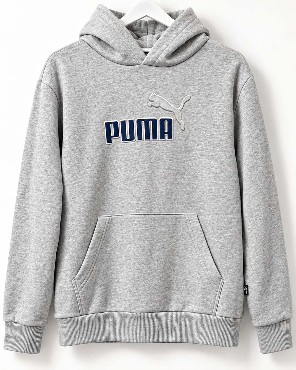 Puma Logo Hoodie Size L 14/16 Grey Fleece Pullover Sweatshirt